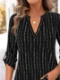 Cotton-Blend Casual Loose V Neck Blouse