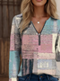 Multicolor Block Vintage Zipper Cotton-Blend T-Shirt