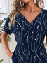 Print Casual V Neck Short Sleeve T-Shirt