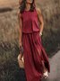 Women's Sleeveless Summer Yellow Plain Split Joint Crew Neck Daily Going Out Vintage Maxi A-Line Tank Dress