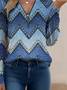 Vintage Faux Denim Print Graphic Loose Zipper T-Shirt