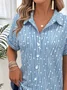 Linen Blend Simple Shawl Collar Striped Shirt
