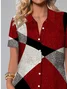 Women's Short Sleeve Shirt Summer Red Geometric Printing Shirt Collar Daily Going Out Casual Top