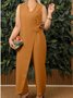 Women's H-Line T-Shirt V Neck Daily Going Out Casual Lace-up Cotton Plain Summer Long Jumpsuit Romper