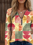 Loose Multicolor Block Vintage Zipper T-Shirt