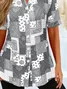 Women's Short Sleeve Shirt Summer Gray Paisley Printing Shirt Collar Daily Going Out Casual Top