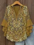 V Neck Loose Vintage Nationality/Ethnic Shirt