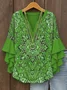 V Neck Loose Vintage Nationality/Ethnic Shirt