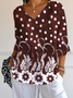 Floral V Neck Simple Loose T-Shirt