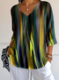 Casual V Neck Loose Gradient Pattern T-Shirt