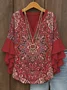 V Neck Loose Vintage Nationality/Ethnic Shirt