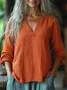 V Neck Casual Plain Cotton Shirt