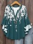 Loose Casual V Neck Gradient Pattern Shirt