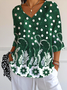 Floral V Neck Simple Loose T-Shirt