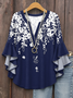Loose Casual V Neck Gradient Pattern Shirt