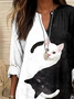 Women's Casual Long-Sleeved Printed V-Neck Shirt