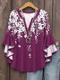 Loose Casual V Neck Gradient Pattern Shirt