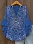 V Neck Loose Vintage Nationality/Ethnic Shirt