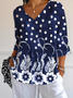 Floral V Neck Simple Loose T-Shirt