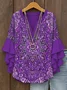 V Neck Loose Vintage Nationality/Ethnic Shirt