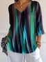 Casual V Neck Loose Gradient Pattern T-Shirt