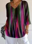Casual V Neck Loose Gradient Pattern T-Shirt