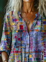 Women's Vintage Floral Collage Art Pattern Print Casual Cotton And Linen Shirt