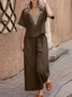 Casual Plain V Neck Two-Piece Set