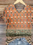 Women's Short Sleeve T-shirt Summer Orange Floral Printing V Neck Daily Going Out Casual Top
