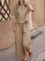 Casual Plain V Neck Two-Piece Set