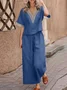 Casual Plain V Neck Two-Piece Set