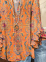Women's Half Sleeve Shirt Summer Orange Floral Printing V Neck Daily Going Out Casual Top