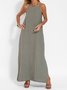 Women's Sleeveless Summer White Plain Split Joint Crew Neck Daily Going Out Vintage Maxi A-Line Tank Dress