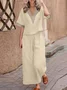 Casual Plain V Neck Two-Piece Set