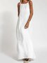 Women's Sleeveless Summer White Plain Split Joint Crew Neck Daily Going Out Vintage Maxi A-Line Tank Dress