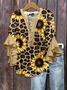 Women's Half Sleeve Shirt Summer Khaki Leopard Printing V Neck Daily Going Out Casual Top