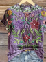 Women's Short Sleeve T-shirt Summer Purple Floral Printing V Neck Daily Going Out Casual Top