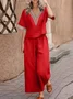 Casual Plain V Neck Two-Piece Set