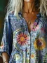 Women's Vintage Bohemian Floral Art Print Casual Cotton Linen Shirt