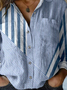 Linen Blend Simple Striped Shawl Collar Shirt