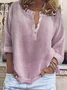 Women's Short Sleeve Shirt Summer Khaki Plain Buckle Cotton V Neck Daily Going Out Casual Top