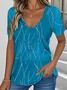 Print Casual V Neck Short Sleeve T-Shirt