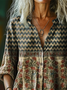 Vintage Stand Collar Multicolor Block Loose Shirt