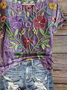 Women's Short Sleeve T-shirt Summer Purple Floral Printing V Neck Daily Going Out Casual Top