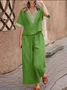 Casual Plain V Neck Two-Piece Set