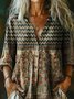Vintage Stand Collar Multicolor Block Loose Shirt