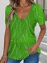Print Casual V Neck Short Sleeve T-Shirt