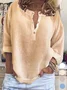 Women's Short Sleeve Shirt Summer Khaki Plain Buckle Cotton V Neck Daily Going Out Casual Top