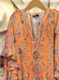 Women's Half Sleeve Shirt Summer Orange Floral Printing V Neck Daily Going Out Casual Top