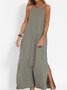 Women's Sleeveless Summer White Plain Split Joint Crew Neck Daily Going Out Vintage Maxi A-Line Tank Dress